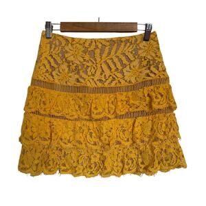 Lovers + Friends Skirt Women Small Golden Yellow Lace Mini Flirty Club Party